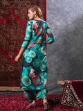 Anni Designer Women'S Cotton Blend Straight Printed Kurta With Palazzo (Reena Green_S_Green_Small),Green,S,Cotton Blend,Regular,