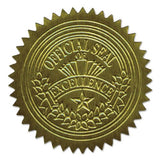 SelfAdhesive Embossed Seals, 2 Dia, Official Seal of Excellence, Gold, 100/PK