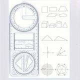 JOLYMIT Transparent Multifunctional Student Math Ruler for for School, Office, Geometric Drawing Stencil, Movable Drawing Templa