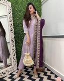 Gosriki Women'S Rayon Viscose Printed Straight Kurta With Pant & Dupatta (Udh Purple-Vks01-Gs_L_Purple_Large),Purple,,B0DVPL2XXX