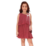 Cutecumber Girls Red Polka Dot Sleeveless Asymmetric Neck Georgette Dress With Matching Handbag For Baby Girls Kids 115 Yrs | T
