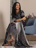 Libas Womens Printed Silk Blend Straight Kurta With Trousers And Dupatta Black Xl 36990