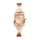 Dkny City Bangle Analog Plain 2-Hands Japanese Movement Rose Gold Square Dial With Rose Gold Bracelet 12 X 8 Mm, 30 M Water Resi