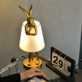YHT Bunny Table Lamp,Cute Animal Rabbit Lamp,15.7 Vintage LED Desk Light with Linen Lampshade,Gold Main Part Beside Lamp for Bed