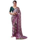 Satrani Womens Chiffon Printed & Ready To Wear Saree with Unstitched Blouse Piece (1RS104N_Wine & Pink & Purple4)