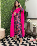 Anni Designer Women'S Cotton Blend Straight Printed Kurta With Pant & Dupatta (Mariyam Blue_M_Blue_Medium),Blue,M,Rayon Blend,Regular,