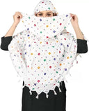 Veproix Female Cotton Short Scarf Cum Mask For Vehicle Driver For Sunlight Uv Protection, White Printed Design, Blue Leheriya, U