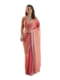 Kasee WomenS Peach ReadyToWear Silk Blend Saree With Scalloped Border & Sequin Embellishments