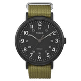 Timex Mens Weekender XL 43mm Watch - Black Case Black Dial with Olive Fabric Slip-Thru Strap