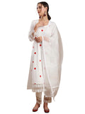 Anni Designer Women'S Cotton Blend Embroidered Straight Kurta With Pant & Dupatta (Motira White_Xxl_White_Xx-Large),White,2XL