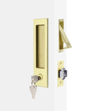 Dontay Pocket Door Handle with Lock and Edge Pull, Narrow Modern Rectangular Keyed Entry Function, Recessed Sliding Door Hardwar