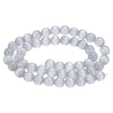 HARFINGTON 48pcs Silver Gray Cat's Eye Stone Beads 8mm Round Smooth Gemstone Crystal Loose Bead for Jewelry Making Bracelets Nec