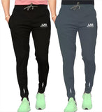 Lookmark Men'S Combo Slim Fit Solid Lycra Blend Full Elastic Sport Wear Running Gym Stretchable Jogger Track Pant In Black & Gre
