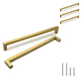 TooCust Brushed Brass Square Drawer Pulls 5 Pack, Modern Gold Cabinet Handles with 10 Inch (256mm) Hole Centers, Kitchen Cabinet