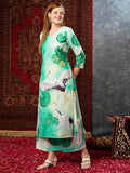 Anni Designer Women'S Cotton Blend Straight Printed Kurta With Palazzo (Swans See Green-Jl_Xxl_See Green_Xx-Large),See Green,2XL,Cotton Blend,Regular,