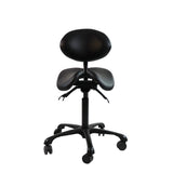 Master Massage Berkeley Ergonomic Split Seat Style Backrest Saddle Stool with Two Tilting Option in Black with Black Aluminum Ba