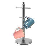 Cyrank Mug Holder, Mug Tree Coffee Cup Tree Coffee Cup Holder Stand Stainless Steel Countertop Mug Tree with 6 Hooks Metal Free