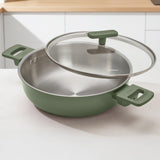 Ember Cookware 5Ply Stainless Steel Kadai with Glass Lid | 24cm 2.6L | Induction & Gas Compatible | 100% PTFE & PFOA Free | Scr