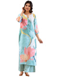Anni Designer Women'S Rayon Viscose Printed Straight Kurta With Palazzo (Mihika Sky_L_Sky Blue_Large),Sky Blue,L