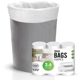 Charmount Small Trash Can Liners, Garbage Bags for Bathroom, Kitchen, Office, Bedroom, 2.6 Gallon, Unscented,105 Counts (White)
