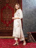 Anni Designer Women'S Cotton Blend Straight Printed Kurta With Pant (Nenisha Cream-Jl_4Xl_Cream_Xxxx-Large),Cream,4XL,Cotton Blend,Regular,