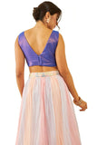Soch Womens Blue Tussar V-Neck Back-Open Sleeveless Blouse Blue L
