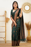 Flosive Womens Present Banarasi Soft Lichi Silk Saree Beautiful Jacquard Rich Pallu Design Work Zari Woven Kanjivaram Silk Style Saree With Soft Lichi Silk Blouse Piece Ayn Royal (Green)