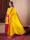 Anni Designer Women'S Cotton Blend Straight Solid Kurta With Pant & Dupatta (Panai Yellow_Xl_Yellow_X-Large),Yellow,XL,Rayon Blend,Regular,