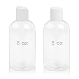 Neendohome 2 Pack 8 oz Plastic Bottles with white Disc Caps Clear Empty Reusable Leak-Proof Travel Squeeze Containers for Shampo