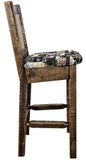 Montana Woodworks Homestead Collection Barstool With Upholstered Seat, Woodland Pattern, Laser Engraved Pine Tree Design, Staine