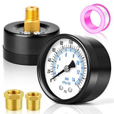 MEANLIN MEASURE 0-200Psi 2 DIAL FACE 1/4 NPT Well Pump Pressure Gauge, with 1/2 NPT and 3/8 NPT Hex Bushing, 3-2-3% Accuracy, Ce
