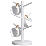 Dorhors Mug Holder Tree,Coffee Cup Holder with 6 Hooks, Wood Mug Rack for Counter,Coffee Bar Accessories and Orgnizer Station,Wh