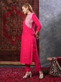 Gosriki Women'S Rayon Blend Straight Embroidered Kurta With Pant (Kamakshi Pink-Vks01-Gs_Xl_Pink_X-Large),Pink,,B0D9YRPRSB