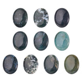 Crafans 10Pcs Oval Moss Agate Gem Cabochons, 40x30mm, Green, Flat Back, Dragon Veins, Chakra Crystal, Jewelry Making