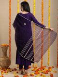 Gosriki Women'S Rayon Blend Anarkali Solid Kurta With Pant & Dupatta (Jaynti Begani-Vks03-Gs_S_Begani_Small),Begani,,B0DK9P67B9