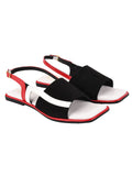 Shoetopia Solid Square Toe Black & Red Flat Sandals For Women & Girls /Uk5,Black,5,B0BZPV2PFW