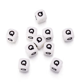 Beadthoven 100pcs Silicone Letter Q Beads Bulk 12mm Cube Alphabet Silicone Focal Beads Loose White Rubber Assorted Letter Spacer