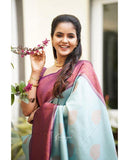 Flosive Womens Present Banarasi Soft Lichi Silk Saree Beautiful Jacquard Rich Pallu Design Work Zari Woven Kanjivaram Silk Style Saree With Soft Lichi Silk Blouse Piece Ayn Ritch (Sky)