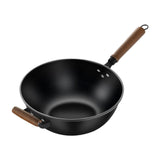 UJEAVETTE Iron Wok No Coating Cookware for Electric Induction Gas Stoves Wooden Handle Diameter 32cm