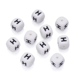 Beadthoven 100pcs Silicone Letter H Beads Bulk 12mm Cube Alphabet Silicone Focal Beads Loose White Rubber Assorted Letter Beads