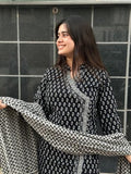 Anni Designer Women'S Rayon Blend Straight Printed Kurta With Pant & Dupatta (Mishru Black_M_Black_Medium),Black,M,,,