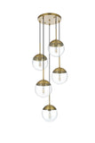 Living District Eclipse 5-Light Metal & Glass Pendant In Brass/Clear