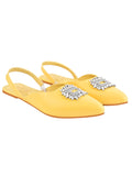 Shoetopia Embellished Front Studded Buckle Yellow Mules For Women & Girls /Uk3,Yellow,3,B0BYP7LM26