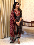 Pinkmint Printed Round Neck Kurta & Pant With Dupatta Set Ll Traditional Kurta Set Red & Balck1 3Xl