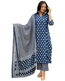 Gosriki Women'S Cotton Blend Straight Printed Kurta With Pant & Dupatta (Lotoji Blue-Gs_M_Blue_Medium),Blue,,B0D9YL4767