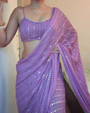 Flosive Women'S Thread Sequence Work Georgette Saree With Blouse (Lavender)