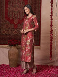 Anni Designer Women'S Rayon Blend Straight Printed Kurta With Pant (Kejri Maroon_S_Maroon_Small),Maroon,S,Rayon Blend,Classic,