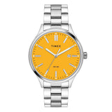 Timex Analog Watch For Man With Yellow Round Dial & Silver Stainless Steel Bracelet Band Water Resistant Men'S Wrist Watches - T