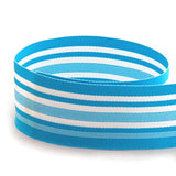 USA | American Made 7/8Miami Waves Striped Grosgrain Ribbon (Miami (Bright) Blue & White Ribbon) - 100 Yards (Multiple Width