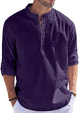 HEMRIN Mens Kurta Shirt, Solid Color, Cotton Blend, Straight, Purple, L